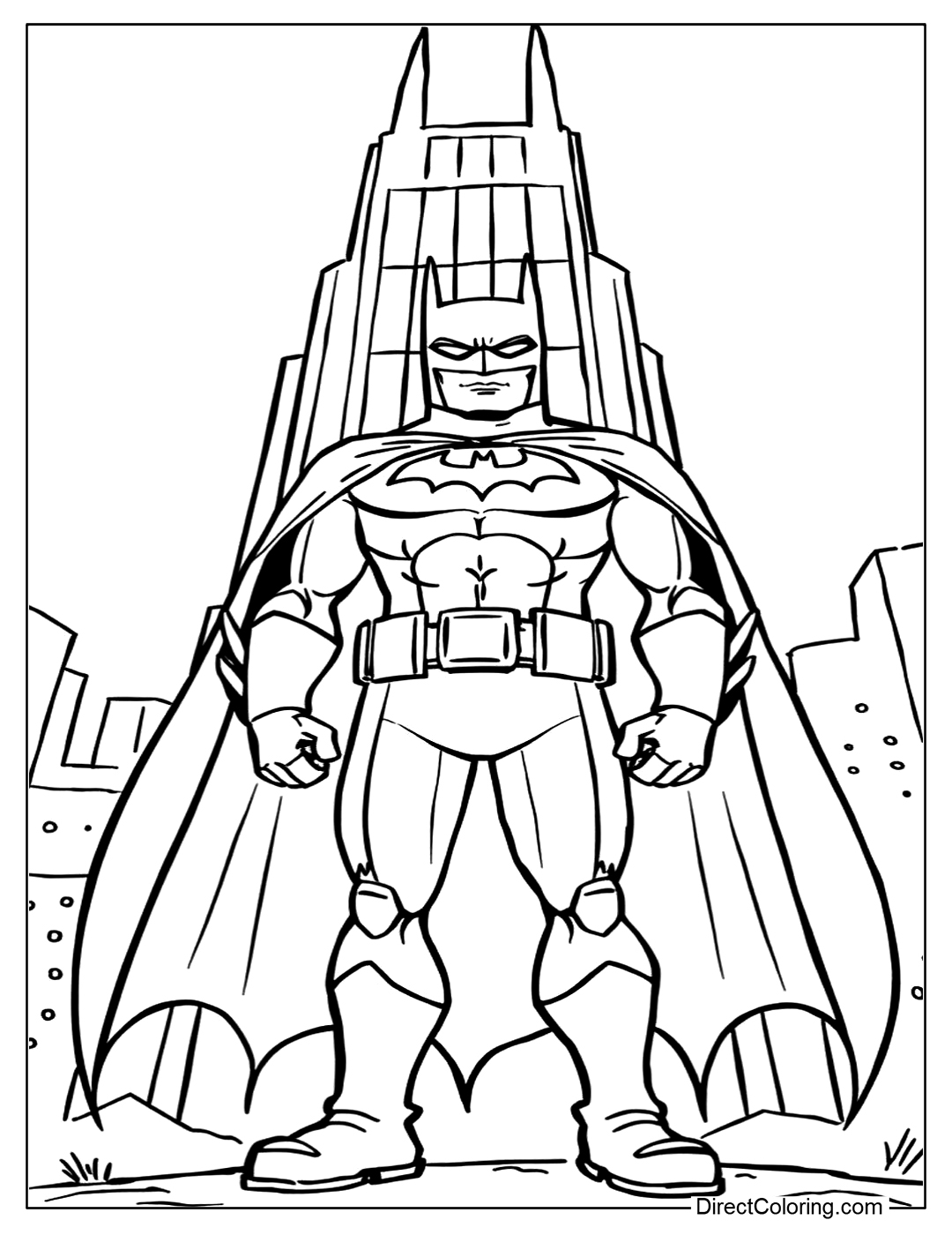 Batman Standing in Front of a Tall Building Coloring